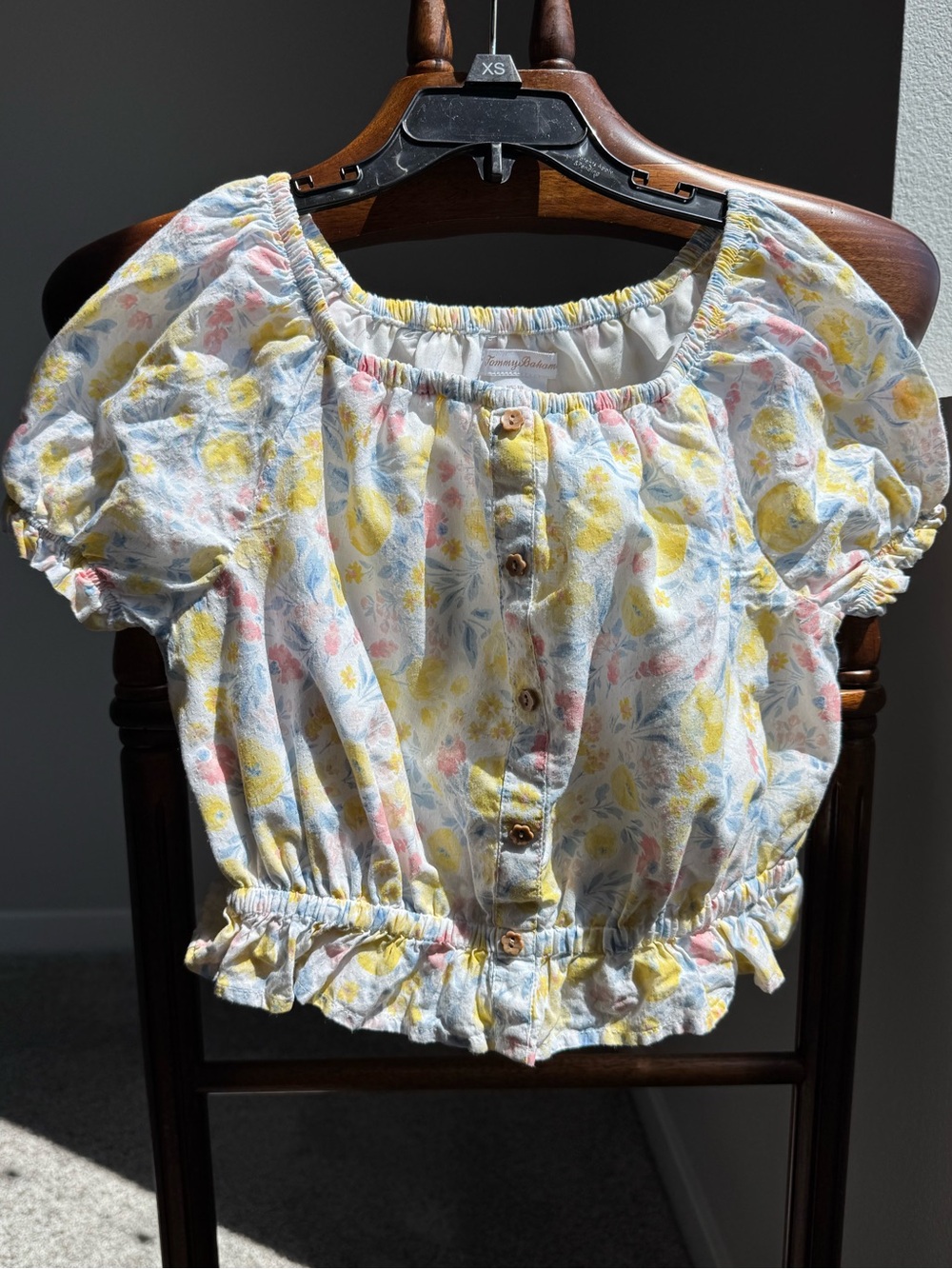 Tommy Bahama Floral Crop Top Blouse Size 10 (Youth) Puff Sleeve Cottagecore